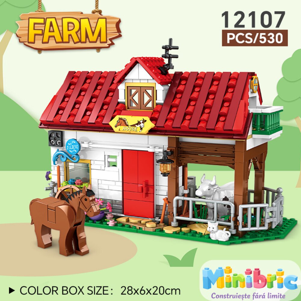 Set de Constructie cu Piese Tip Blocuri Constructie MiniBric The Cattle Ranch