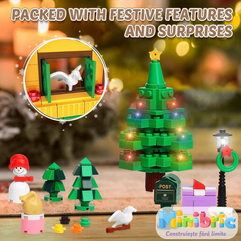 Set de Constructie cu Piese Tip Blocuri Constructie MiniBric Casa lui Mos Craciun