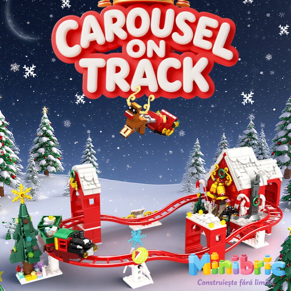 Set de Constructie cu Piese Tip Blocuri Constructie MiniBric Christmas Track Adventure