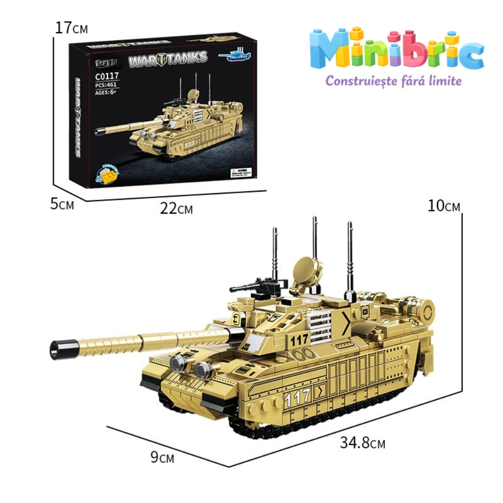 Set de Constructie cu Piese Tip Blocuri Jucarie Constructie MiniBric Chalanger Tank