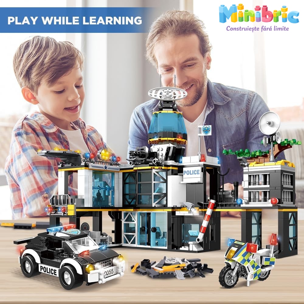 Set de Constructie cu Piese Tip Blocuri Constructie MiniBric Swat Police Station