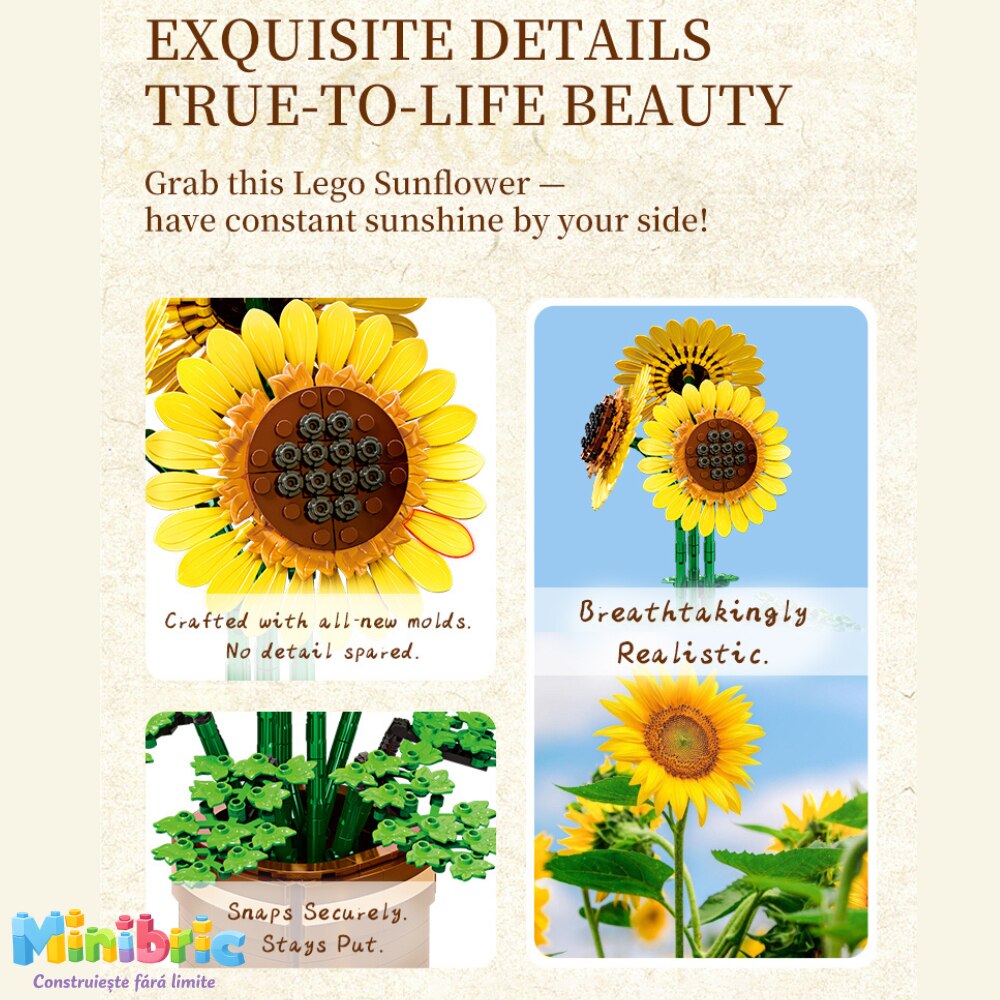 Set de Constructie cu Piese Tip Blocuri Constructie MiniBric Sun Flower