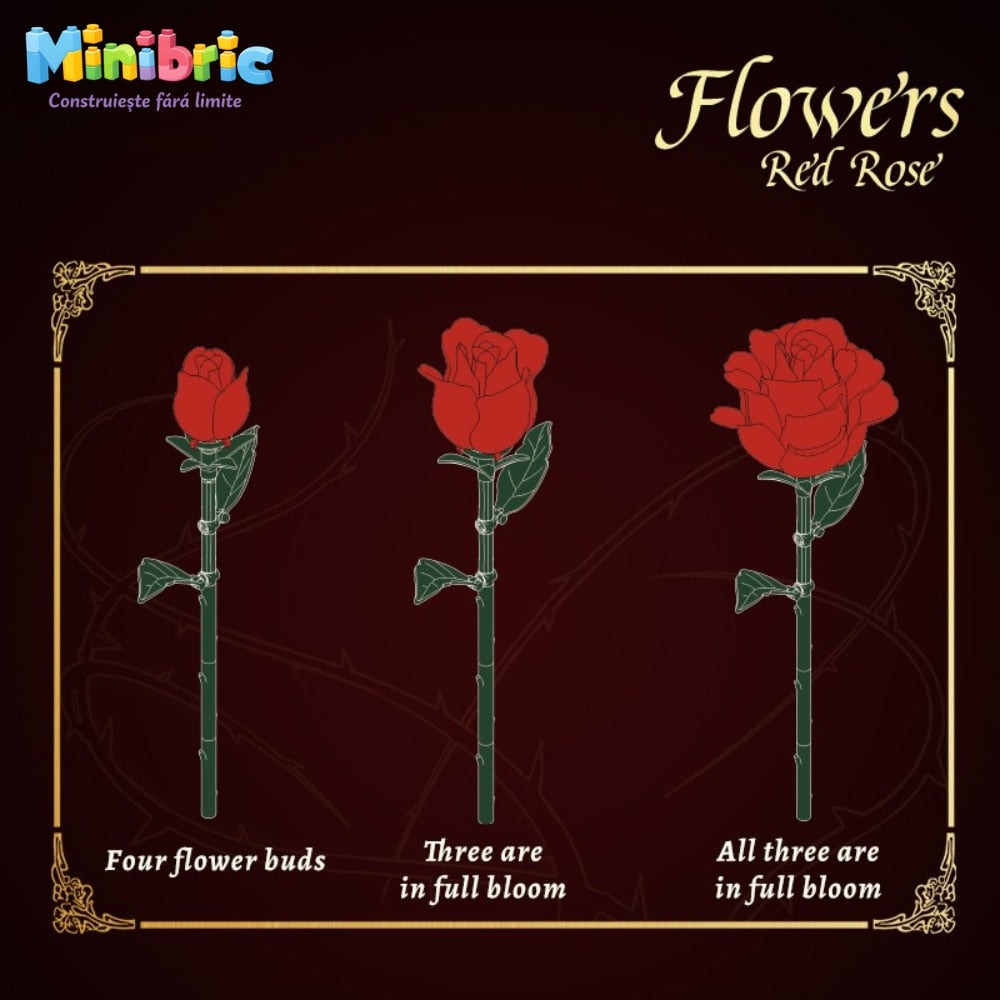 Set de Constructie cu Piese Tip Blocuri Constructie MiniBric Red Rose