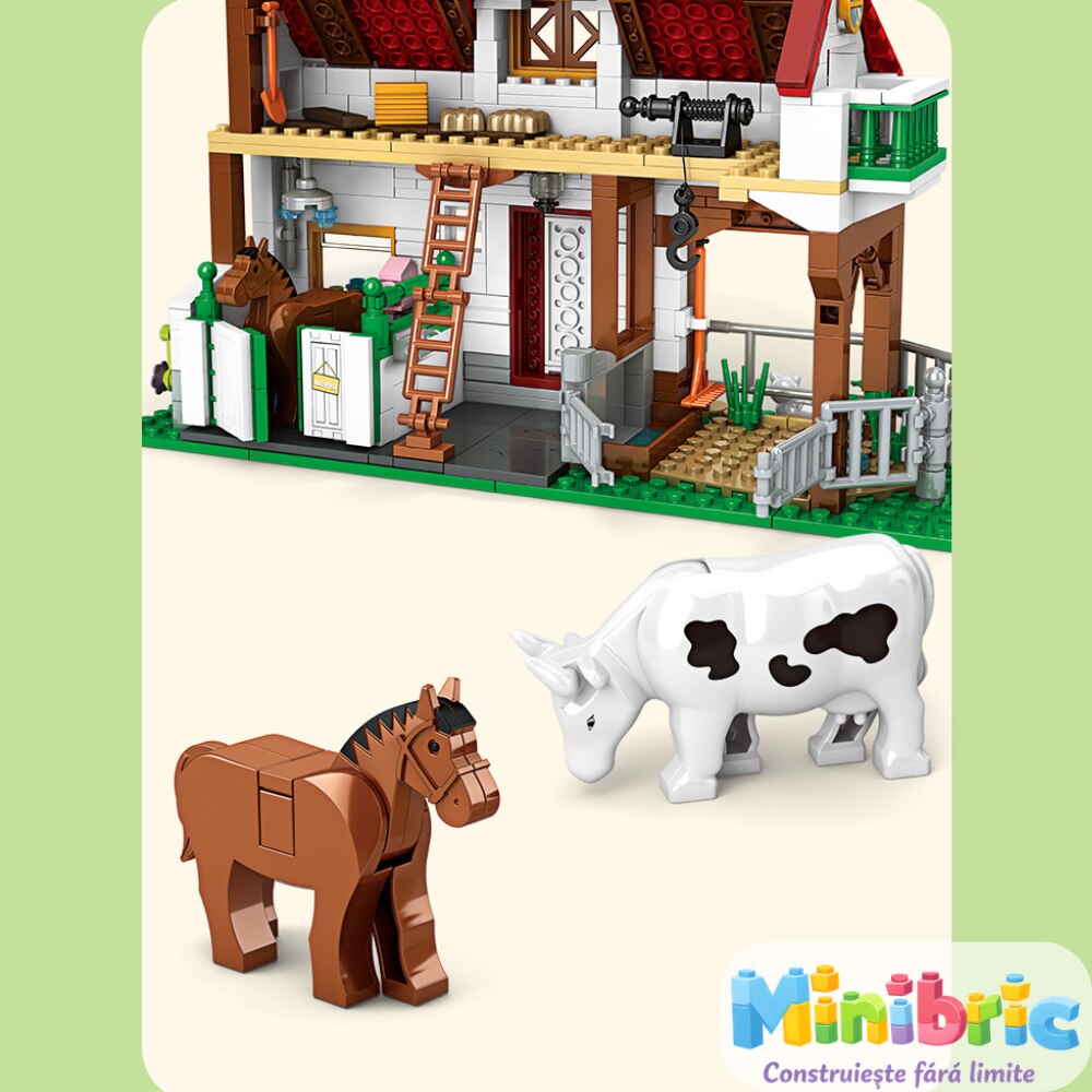 Set de Constructie cu Piese Tip Blocuri Constructie MiniBric The Cattle Ranch